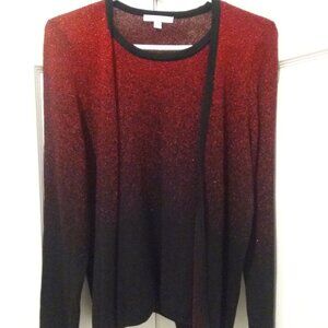 Notations Petite Large Metallic Ombre Sparkly Red & Black Attached Cardigan Top